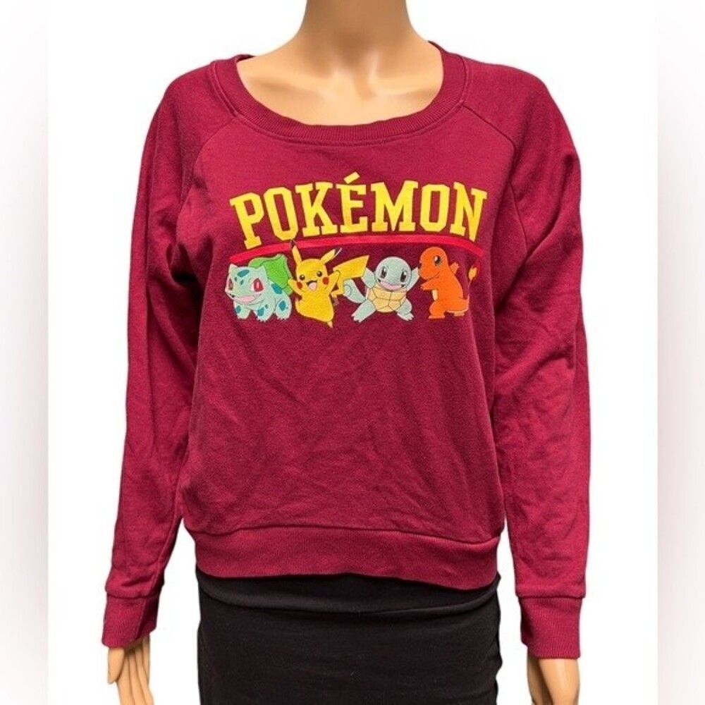 Pokémon Crewneck Sweatshirt Maroon Pokémon in Yellow Characters Size Large
